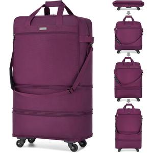Hanke Suitcases with Wheels Expandable Foldable Luggage Bag Suitcase Collapsible Rolling Travel Bag Duffel Bag for Men Women Lightweight Suitcases without Telescoping Handle, Purple (Purple Upgrade Version)