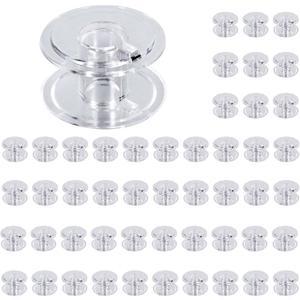 SINGER Class 15 Bobbins for Sewing Machines, Transparent Plastic Bobbins, 50 Count