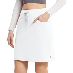 baleaf Women's Skorts Skirts 20" Knee Length Cotton Casual High Waist Drawstring Modest Golf Skort with Pocket (XXX-Large, White)