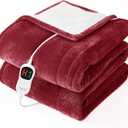 Homemate Heated Blanket Electric Throw  50"x60" Heating Blanket Throw 1/2/4/6/8 Hours AutoOff 10 Heat Level OverHeat Protection Flannel Sherpa ETL Certification