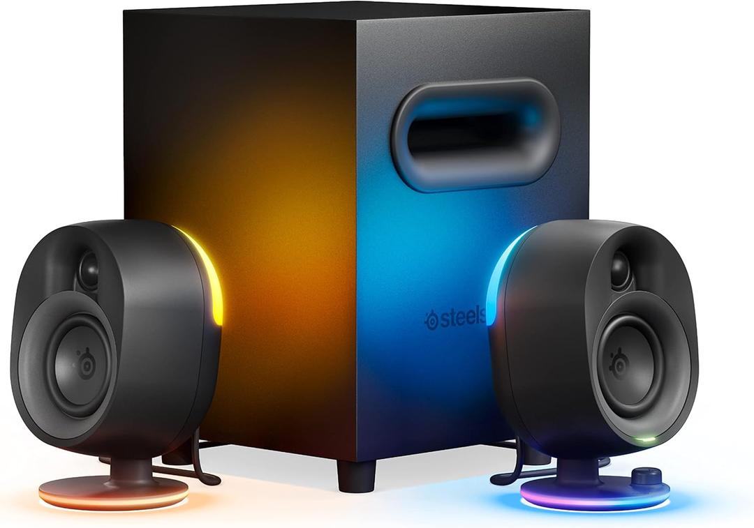 SteelSeries Arena 7 RGB Illuminated 2.1 Gaming Speakers with Powerful Bass, Subwoofer, and Bluetooth - Compatible with PC, PlayStation, Mobile - Black