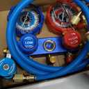 PB Motor Tech 3 Way AC Manifold Gauge Set for R134A, R410A, R22, R404A Refrigerants, with Quick Couplers, 410 Adapter, Puncturing Can Tap, Valve Core Tool. Perfect for Air Conditioning Maintenance