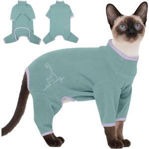 DENTRUN Cat Clothes for Hair Control with Hair Sticky Fabric - Soft Recovery Suit & Breathable Lint-Resistant Cat Sweater for Cats Only, Kitten Onesie Pajamas, M, Bean Green