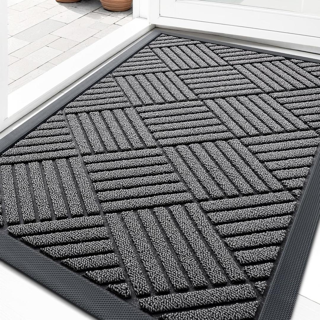 OLANLY Front Door Mat Outside Entrance 29.5x17, Absorbent, Heavy Duty Sturdy Natural Rubber Doormat Indoor Outdoor, Stain and Fade Resistant, Non-Slip Low Profile Floor Mat for Entryway, Grey Diamond