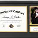11x18.5 Diploma Frame, Display 8.5x11 Certificate Document and 4x6 Graduation Picture, Graduation Degree Frame with Real Glass and Double Mats, Black Wood Grain