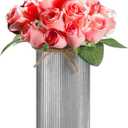 Rustic Vase for Table Centerpieces 5.91 Inch Flower High Vase with Twine Bow Vintage Farmhouse Decor for Wedding Reception Dining Baby Shower Home Galvanized Metal Buckets(Iron Color, 24 Pcs)