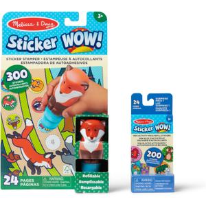 Melissa & Doug Sticker Wow! Fox Bundle: 24-Page Activity Book, Refillable Sticker Stamper, Mini Pad, 500 Stickers, Arts and Crafts for Kids Ages 3+