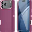 3 x Compatible with iPhone 17 Pro Case with HD Screen Protector, Heavy Duty Shockproof & DustProof & Dropproof 3-Layer Cover for iPhone 17 Pro Case,WineRedPink