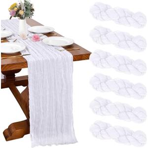 6 Pack White Cheesecloth Table Runner 10FT Boho Gauze Cheese Cloth Fabric Table Runner 35 x 120 Inch Rustic Sheer for Holiday Wedding Decor Baby Shower Party Decoration