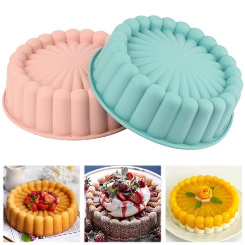 HUAKENER 2 Pcs Charlotte Cake Pan, 8 Inch Round Cake Pan, Nonstick Silicone Cake Molds for Cheese Cake, Chocolate Cake, Rainbow Cakes, Strawberry Shortcake, Brownie Tart Pie