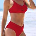 swimall Women's 2 Piece Bikini Sets Ruched Cutout Swimsuit Crisscross Back Bathing Suit (Red, S)