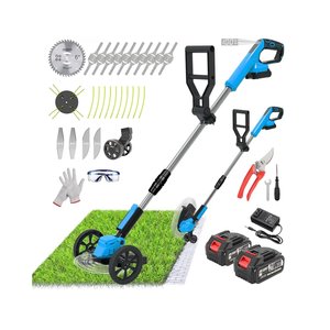 Cordless Weed Wacker Eater Battery Powered, 21V Lightweight Electric Weed Trimmer with 2 Battery Operated & Charger& Wheels & Shears, No-String Grass Trimmer/Brush Cutter/Lawn Edger for Yard Garden