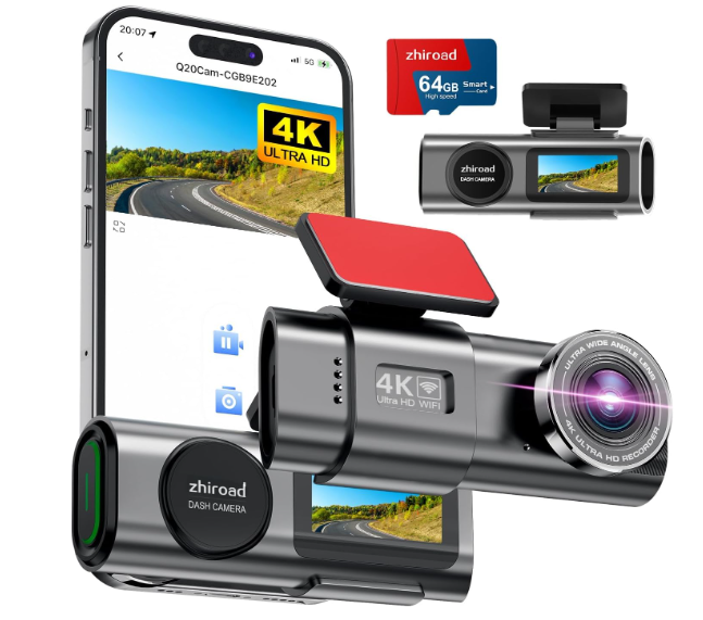 Dash Cam 4K Front, Builtin WiFi Dash Camera for Cars, 1.47''IPS Screen Mini Dashcam with APP, 170°Wide Angle, 24H Parking Monitor, Night Vision, WDR, GSensor, with 64G SD Card, Support 256GB Max