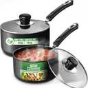 Nonstick Stock Pot Saucepan Set with Lids, 1 Quart and 2 Quarts Multipurpose Stock Pots Set for Home, Kitchen or Restaurant, Grey & Black