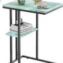 C Shaped End Side Table, Couch Sofa Table for Small Space, Snack Table with Metal Frame, TV Tray Table for Bed, Living Room, Bedroom, Bedside(Sea Blue), 15.6 X 11.7 X 23.4 Inches