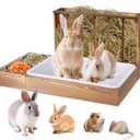 3 in 1 Rabbit Hay Feeder with Litter Box and 2 Bowls, Bunny Feeder Guinea Pig hay Rack Holder & Litter Box for Chinchilla Hamsters Guinea Pig Rabbit Bunny Small Animals (Brown)