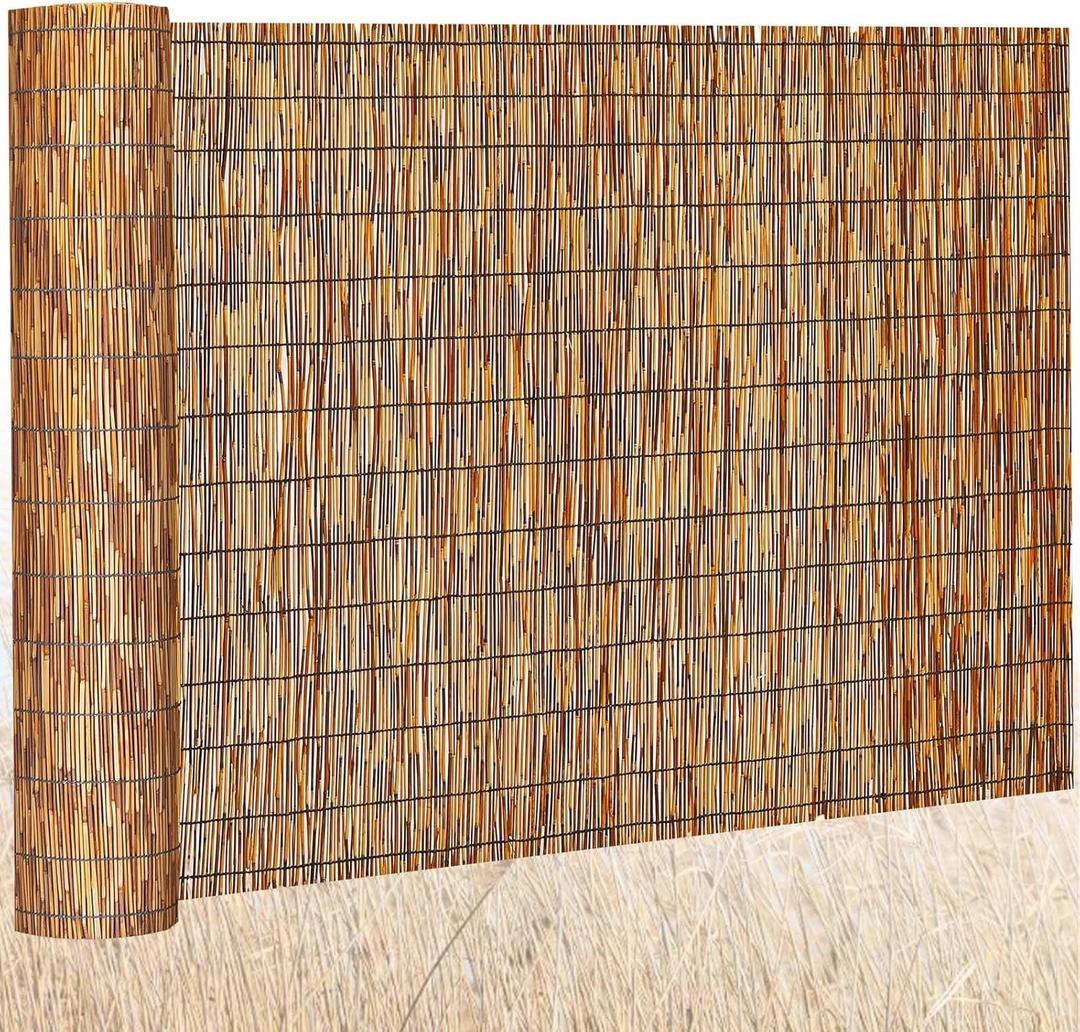 Barydat 1 Pcs 6 x 16.4 ft Reed Fence Roll, 85% Shade Bamboo Privacy Screen, Natural Decorative Reed Fencing for Outdoor Garden Backyard Patio Balcony