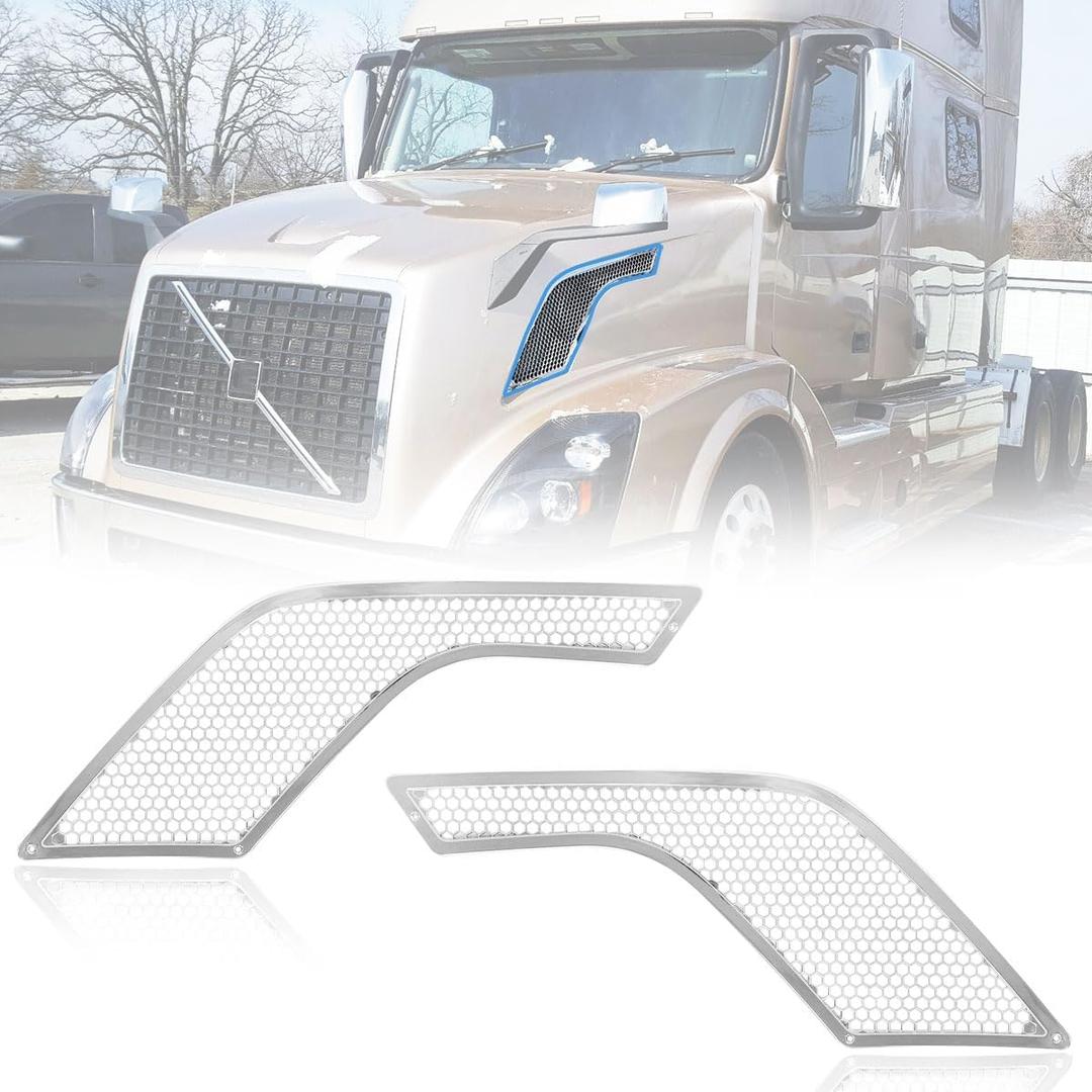 Replacement Side Hood Air Intake Grill Grille for 1997-2017 Volvo VNL Semi Trucks,Chrome, Including Driver Left Side LHD Passenger Right Side RHD