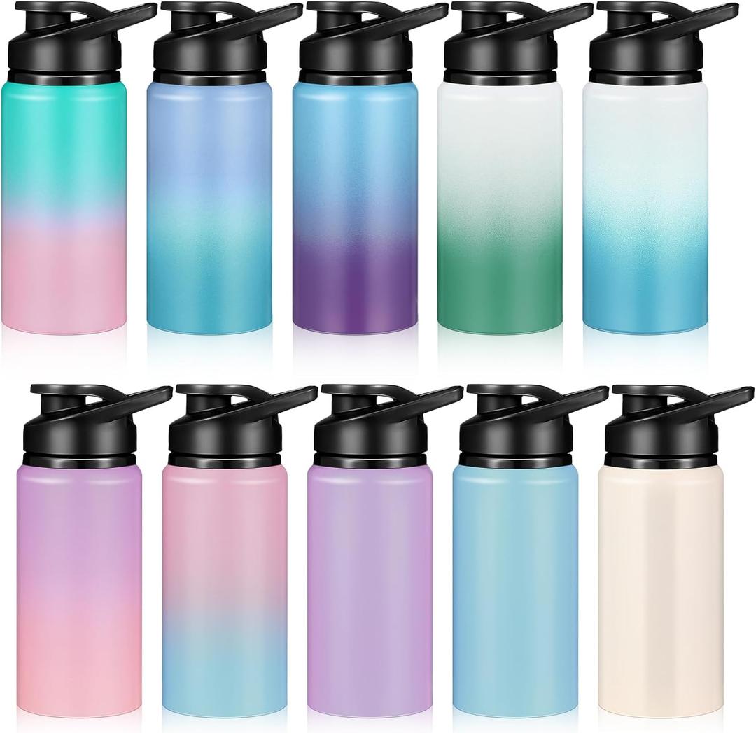 Mimorou 10 Pack Aluminum Water Bottle Bulk 17 Oz Reusable Sports Bottles with Snap Lid and Handle Multicolor Leak Proof Water Flask for Gym Travel Hiking Camping Hiking Outdoor Activities
