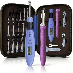 Crochet Hook with 18 Different Size for Stitch & Row Counter Light Up Interchangeable Crochet Needle Ergonomic Crochet Hooks with 2 Levels Light up Crochet Hook Set