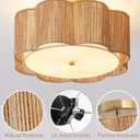 17.7" Rattan Flush Mount Ceiling Light, 3-Light Boho Close to Ceiling Light Fixtures, Rattan Bedroom Ceiling Light, Farmhouse Large Drum Chandelier for Dining Room, Kitchen, Hallway(Yellow)