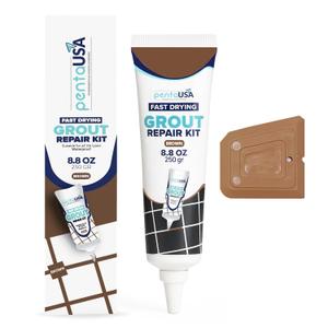 PentaUSA Tile Grout Repair Kit - Beige Brown Premixed Acrylic Sanded Grout Filler for Bathroom, Shower, Kitchen Tile and Wood-Look Tile, Water-Resistant Tube with Applicator (8.8 oz / 250g)