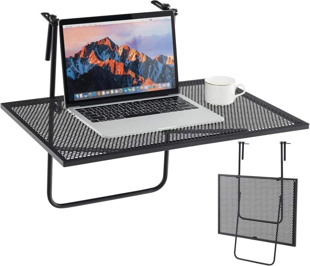 HAPPYGRILL Balcony Hanging Table for Railing, Outdoor Balcony Metal Railing Table with Adjustable Hooks, Folding Deck Table Bar Table for Railings Patio Porch