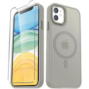 YENAPOON for iPhone 11 Case, Matte Magnetic Phone Case with 1 Screen Protector, Compatible with Magsafe, Translucent Frosted Slim Shockproof Protective Cover for iPhone 11 6.1 inch, Titanium Gray