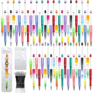 150 Pieces DIY Beadable Pen Kit  50 Plastic Ballpoint Pens with Refills & Bags  School Supplies, Office Accessories & Decorative Items for Students & Teachers (Gradient Colors) (B-Multicolor 02)