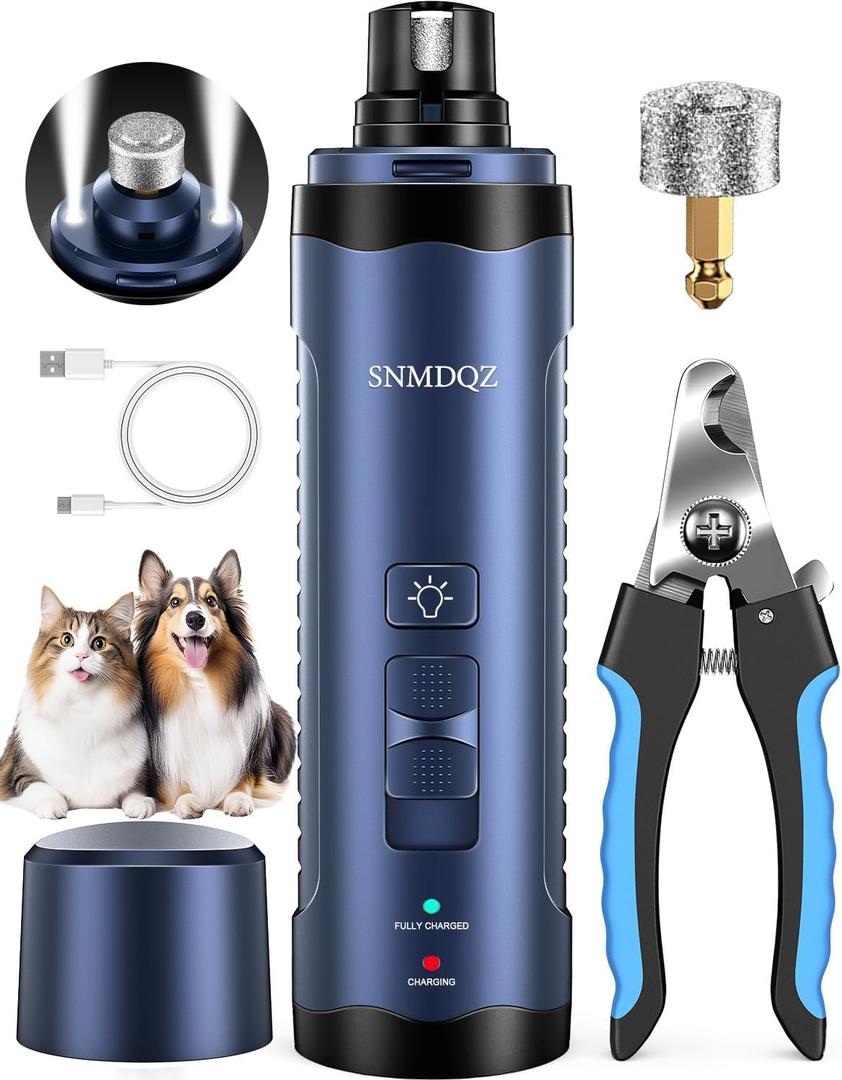 Dog Nail Grinder, Dog Nail Trimmers, and Clippers Kit with 2 LED Lights. Super Quiet Electric Pet Nail Grinder, Rechargeable, for Small, Medium, and Large Dogs & Cats, 2 Diamond Grinding Wheels. (Dark Blue)