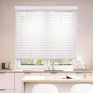 DEZ FURNISHINGS Cordless 2" Smooth Faux Wood Blind, 34.5" W x 48" H, Smooth White