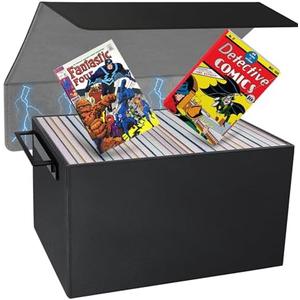 Comic Book Storage Box,PU Leather Comic Bin Holds 155 Comic Book with Handles,Stackable Moistureproof Comic Short Box Book Organizer Storage for Comic Collectors