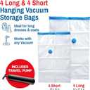 Hanging Vacuum Storage Bags for Clothes & Coats  8 Pack (4 Small & 4 Large) Vacuum Seal Garment Bags for Hanging Storage  Space Saving Compression Bags for Clothing, Jackets  Transparent