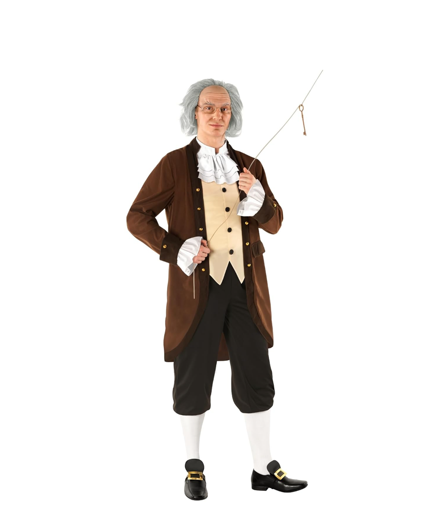 Morph Benjamin Franklin Costume With Wig Founding Fathers Costume Adult Colonial Outfit Men Ben Franklin Outfit Men, Large