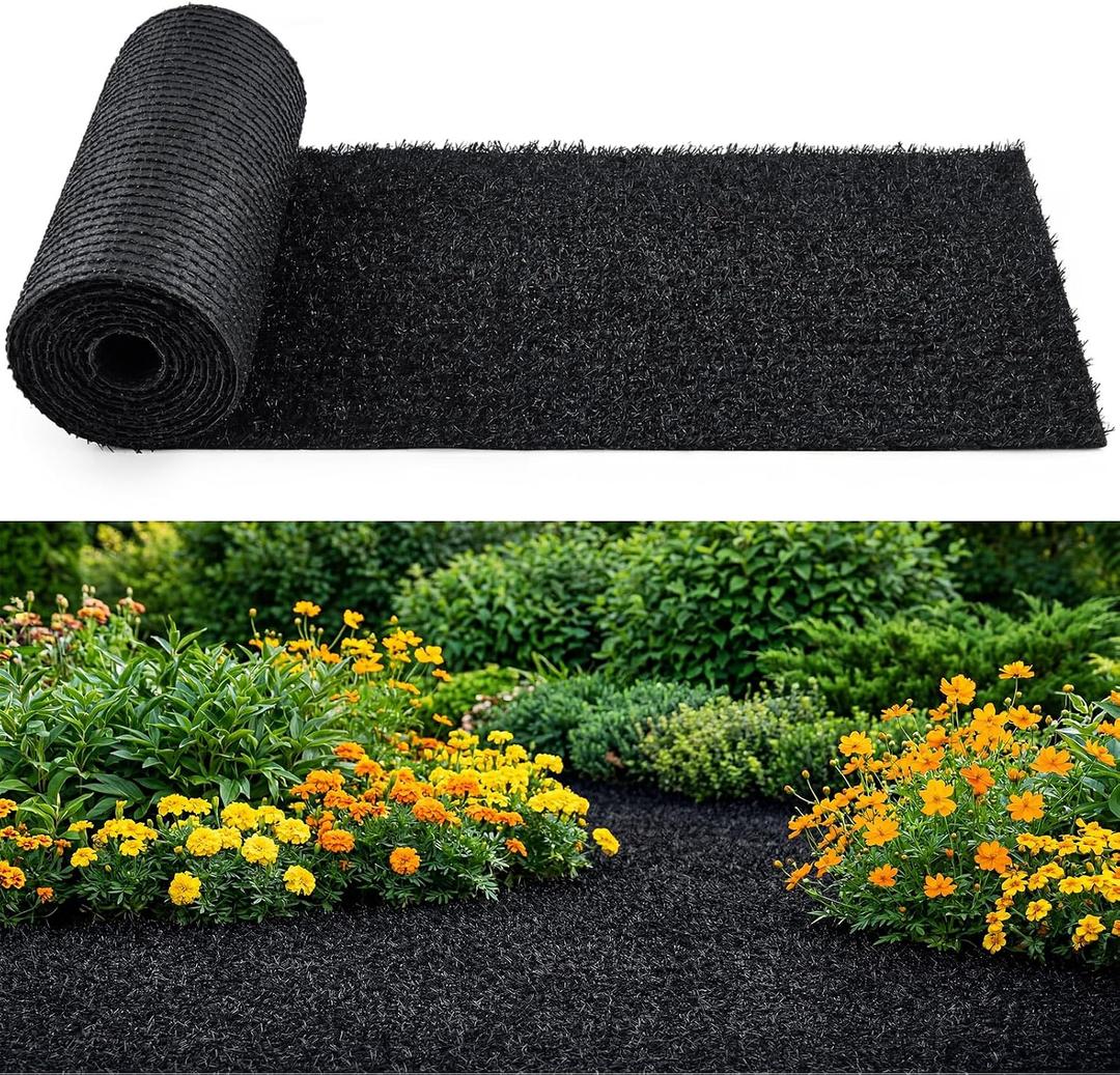 Nuanchu 8 in x 20 ft Recycled Rubber Walkway, Black Rubber Mulch Mat Roll