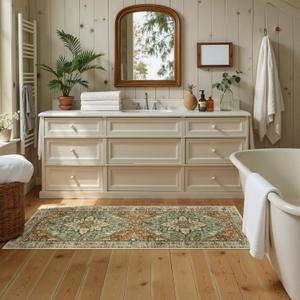 RELEANY Area Rugs 2'x5' Runner Rug Non Slip Washable for Kitchen Hallway Bedroom Beside Laundry Room Bathroom Rug, Floor Carpet, Brick Red Rust Neutral Brown Burnt Orange Green