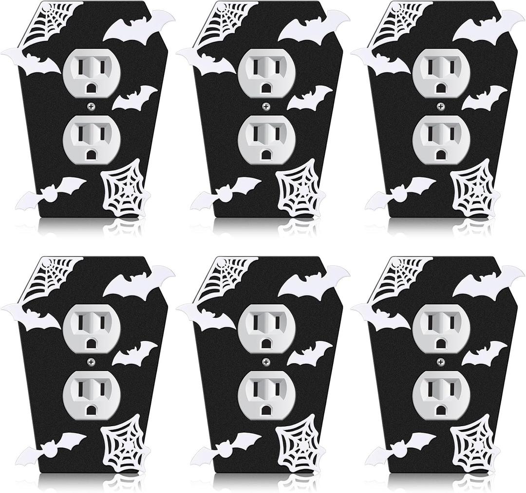 Peryiter 6 Pcs Gothic Coffin Black Outlet Covers Wall Plate Bat Coffin Gothic Room Decor Duplex Plug Socket Light Switch Covers Decorative Goth Decor for Bedroom Home Kitchen(Black,Spider Web)
