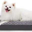 Dog Crate Bed Waterproof Dog Bed for Medium Pets Rose Velvet Soft Fluffy Washable with Removable Cover & Anti-Slip Bottom, 29 x 18 Inch, Gray
