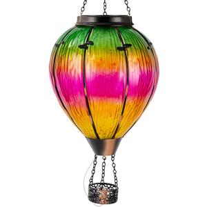 Large Solar Hot Air Balloon Lantern with Flame, Colorful Glass Hanging Balloon Lanterns Outdoor Waterproof Garden Decor for Yard Patio, Birthday Mother's Day Gifts for Women Mom