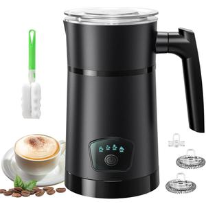 Milk Frother, 4-in-1 Milk Frother and Steamer with Temperature Control & Auto Shut-Off, 11.8oz/350ml Milk Warmer, Hot and Cold Foam Maker for Coffee, Latte, Cappuccinos, Macchiato, Black