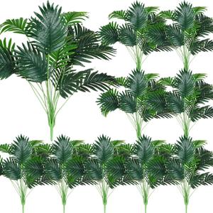 Tigeen 10 Pcs Artificial Palm Leaves Tree 33 Inch Fake Tropical Plant with Stems Large Faux Palm Leaf Bush Greenery for Hawaiian Luau, Jungle Safari, Pool Beach Party, Wedding, Garden, Indoor Outdoor