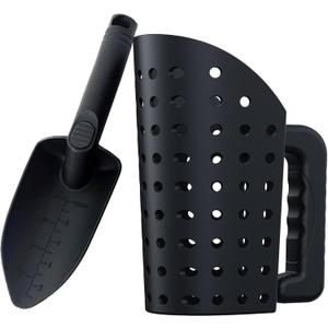 Metal Detector Accessories  Sand Sifter for the Beach, Beach Shovel and Sand Scoop Tool for Shell Collecting, Shark Tooth Sifter, Treasure Digging&Metal Detecting for Kids and Adults,Black