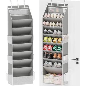 Criusia Shoe Organizer, Over the Door Shoe Organizer, Hanging Closet Shoe Storage with Large Deep Pockets, Fits 16–24 Pairs of Sneakers, Sandals, Boots, Gray