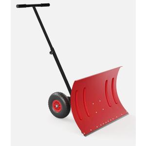 Garvee Snow Shovel with Wheels for Driveway, 20" Wide Adjustable Snow Pusher with 5-Position Angle & Height Handle, Ergonomic Back-Saving Snow Removal Tool for Sidewalks, Yards & Patios - Red (Single Pole)