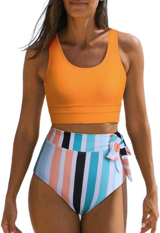 Dokotoo Womens 2 Piece Swimsuit Scoop Neck Sleeveless 2025 Racerback Top Tummy Control Tie Knot Bathing Suits Floral Bottoms (Small, Cross Straps-black)