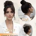 2PCS Messy Bun Hair Piece-Large Wavy Curly & Donut Updo Hair Pieces Set, Scrunchies Synthetic Chignon Ponytail Extensions Thick Updo for Women(Dark Brown Mixed Light Brown)