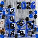 2026 Graduation Balloon Boxes Decorations Clear Balloon Box Stack with GRAD Letters for Graduation Party Table and Floor Display
