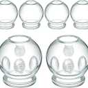 Nuanchu 6 Pieces Glass Fire Cupping Therapy Set Thick Chinese Acupoint Cupping Kit Professional Vacuum Glass Fire Jars with Finger Grips in 2 Sizes for Myofascial Massage Muscle Nerve Joint Pain