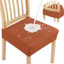 Smiry Waterproof Seat Covers for Dining Room Chairs Set of 8, Stretch Jacquard Removable Washable Chair Seat Slipcovers Protector, No Rear Covers, Rust, 19"D x 19"W x 4"H