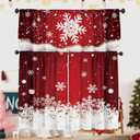 SUNWISHA Christmas Curtain Valances Set 52x18 & 36x26 inch Dreamy Red Snowflake Valance Holiday Inspired Decor for Winter Homes/Kitchen/Bedroom